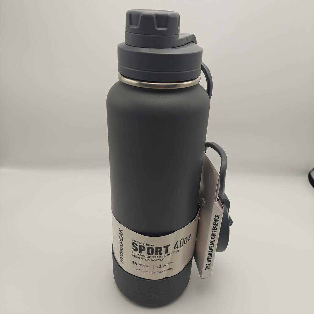 Hydrapeak Sport 40oz Leakproof Stainless Steel Insulated Water Bottle Grey
